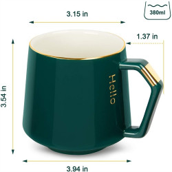 Ceramic Green Mugs Coffee Mug with Lid Coffee Cup + Stainless Steel Spoon, 12oz/380ml Tea Mug