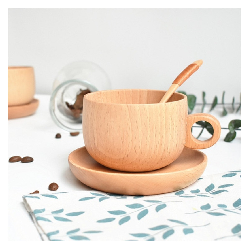 Beech Coffee Cup Wooden Water Cup Tea Cup with Handle