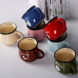 Cartoon Pattern Retro Ceramic Cup Enamel Milk Cups Mugs Coffee Cup Lovely Gifts, Capacity:350ml