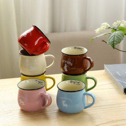 Cartoon Pattern Retro Ceramic Cup Enamel Milk Cups Mugs Coffee Cup Lovely Gifts, Capacity:350ml