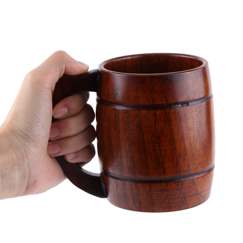 Practical Wooden Beer Milk Coffee Tea Mug With Wood Handle Drinkware