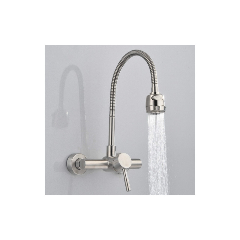 Stainless Steel Material Wall Mounted Kitchen Sink Mixer Faucet Free Rotation Hose Water