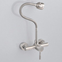 Stainless Steel Material Wall Mounted Kitchen Sink Mixer Faucet Free Rotation Hose Water