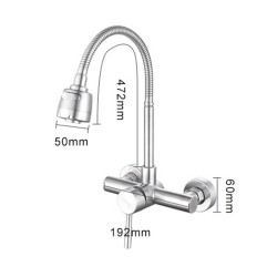 Stainless Steel Material Wall Mounted Kitchen Sink Mixer Faucet Free Rotation Hose Water