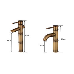 Antique Retro Hot Cold Water Bathroom Counter Basin Bamboo Waterfall Basin Copper Faucet