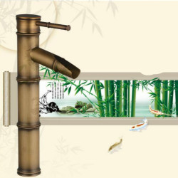 Antique Retro Hot Cold Water Bathroom Counter Basin Bamboo Waterfall Basin Copper Faucet