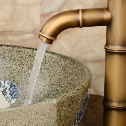 Antique Retro Hot Cold Water Bathroom Counter Basin Bamboo Waterfall Basin Copper Faucet