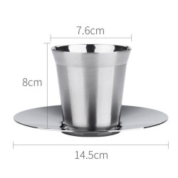 Stainless Steel Coffee Capsule Cup Double Insulation Coffee Cup, Style: Large Coffee Cup+Dish