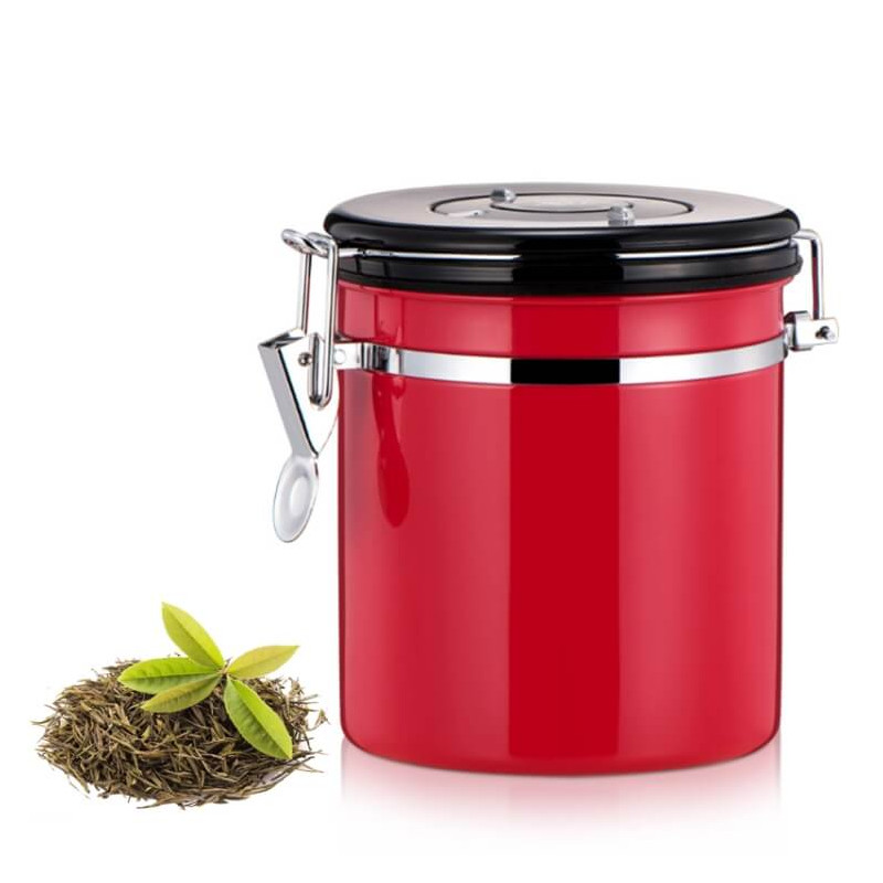 1200ml Stainless Steel Sealed Food Coffee Grounds Bean Storage Container with Built-in CO2 Gas Vent Valve & Calendar (Red)