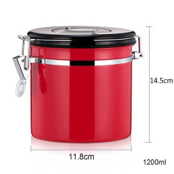 1200ml Stainless Steel Sealed Food Coffee Grounds Bean Storage Container with Built-in CO2 Gas Vent Valve & Calendar (Red)