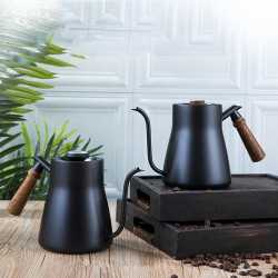 Stainless Steel Coffee Hand Pot Wooden Handle Coffee Pot Teflon Long-Mouth Slender Pot