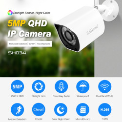 SriHome SH034 5.0MP Mini Dual 2.4 / 5G WiFi Outdoor IP66Waterproof Video