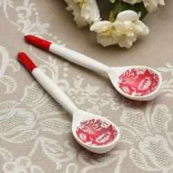 Wooden tea spoon with painting, Gzhel