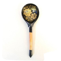 Wooden table spoon with a pattern  Gold pattern