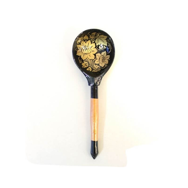 Wooden table spoon with a pattern  Gold pattern