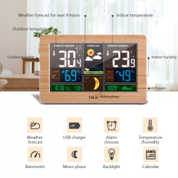 Wood Grain Weather Station Digital Clock Alarm Thermometer Hygrometer