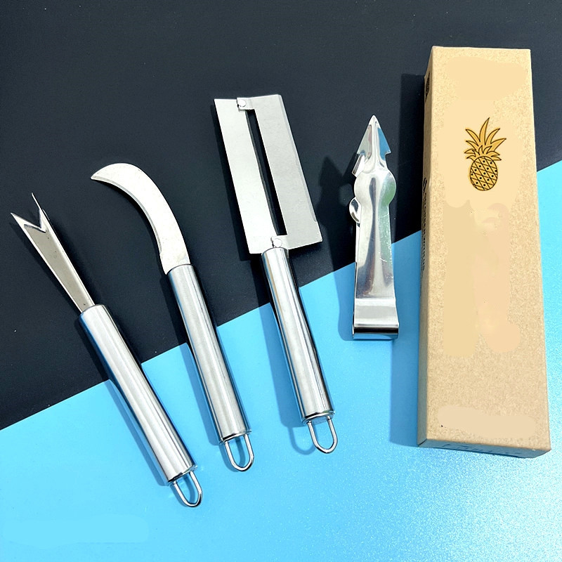 2 Sets 4 In 1 Stainless Steel Pineapple Knife Fruit Knife Sugar Cane Peeler