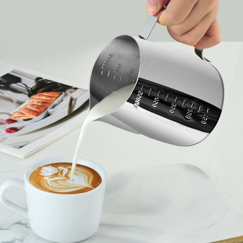 Stainless Steel Pointed Mouth Etched Cup Graduated Measuring Cup Milk Foam Cup Coffee Pot 1000 ml