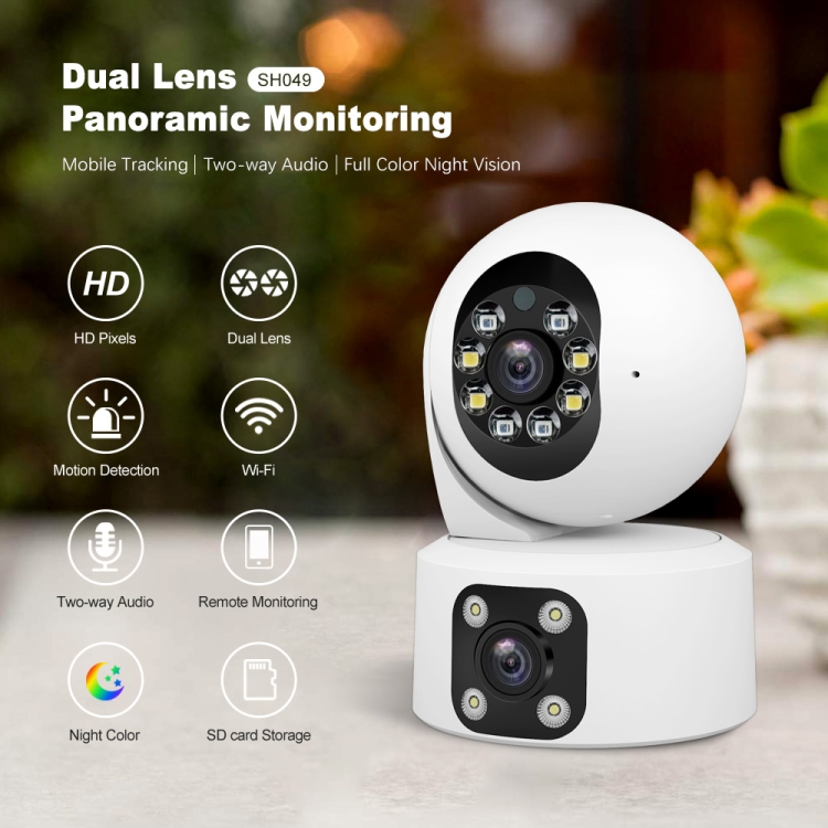 SriHome SH049 Dual-Lens IP Camera — 2MP + 2MP, Humanoid Tracking, Smart Night Vision (EU Plug) - Image 2