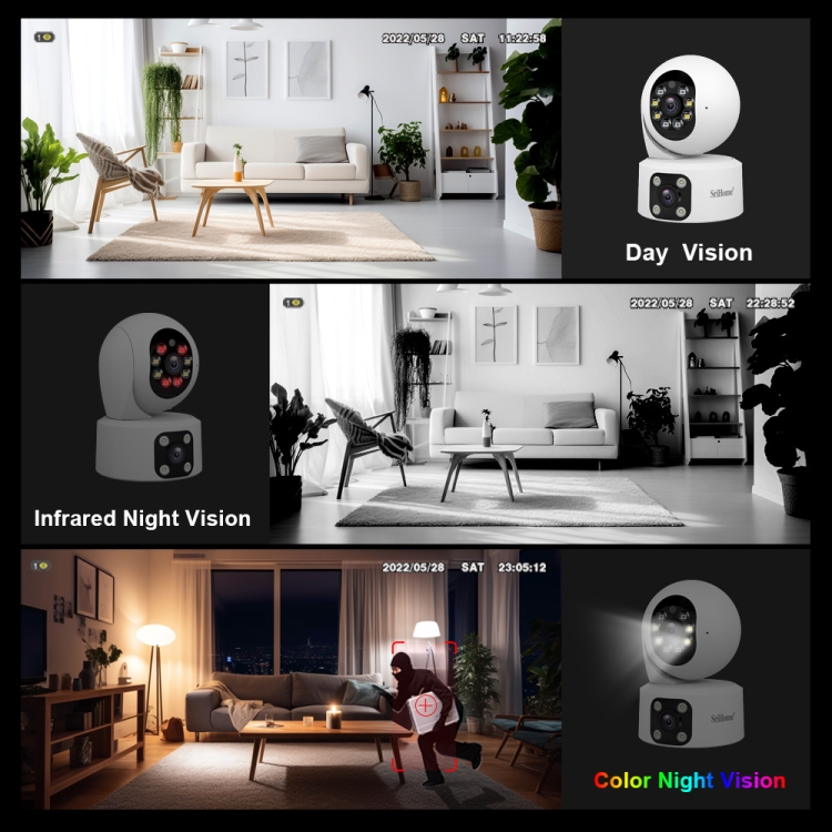 SriHome SH049 Dual-Lens IP Camera — 2MP + 2MP, Humanoid Tracking, Smart Night Vision (EU Plug) - Image 7
