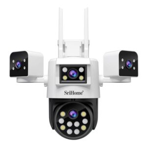 SriHome SH066 8MP HD Quad-Lens Security Camera — Full-Color Night Vision, Two-Way Audio (EU Plug)