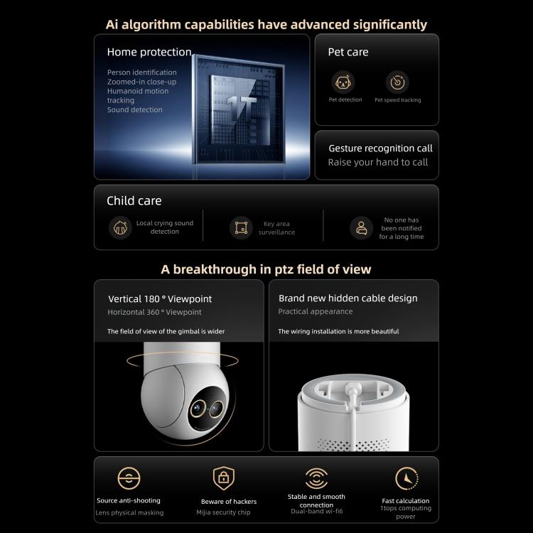 Xiaomi Mijia Smart Camera 4 9X Zoom — AI Facial Recognition, Gesture Call, Two-Way Voice, Baby & Pet Monitor (US Plug, White) - Image 3