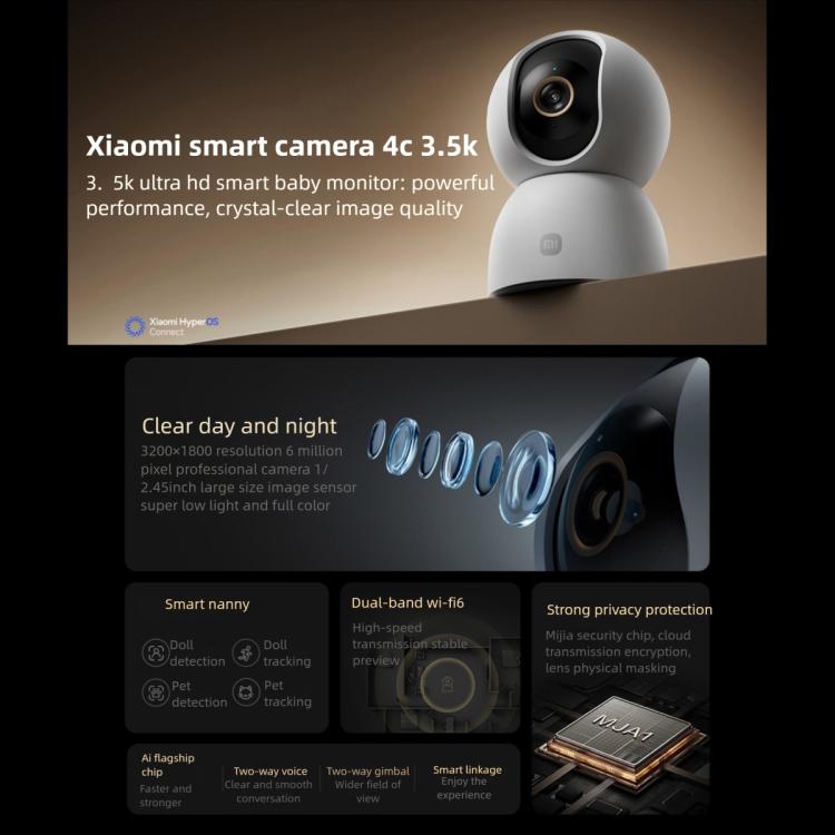 Xiaomi Smart Camera 4C — 6MP 3.5K Full-Color Night Vision, AI Detection, WiFi 6 Home Security (White) - Image 2