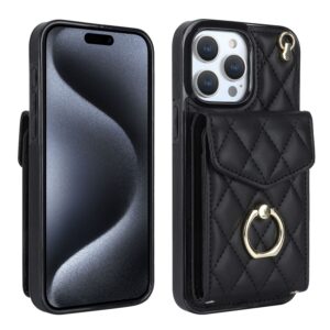 Rhombic Texture Card Bag Phone Case with Long Lanyard – For iPhone 15 Pro / 15 Plus / 15 / 14 Plus / 14 / 14 Pro