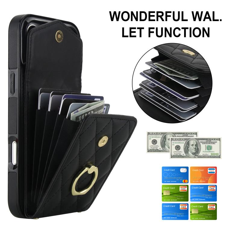 Rhombic Texture Card Bag Phone Case with Long Lanyard — For iPhone 17 Pro Max / 17 Pro / 17 / iPhone Air / iPhone 16e / iPhone 15 Pro Max - Image 2