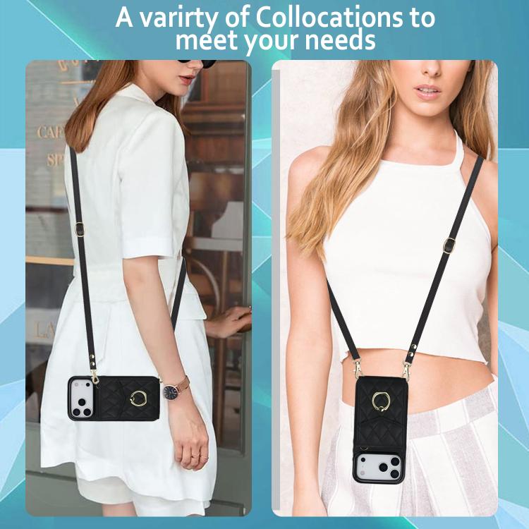 Rhombic Texture Card Bag Phone Case with Long Lanyard — For iPhone 17 Pro Max / 17 Pro / 17 / iPhone Air / iPhone 16e / iPhone 15 Pro Max - Image 8