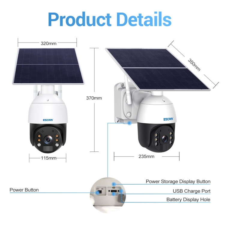 ESCAM QF724 3MP 24h Recording Cloud Storage PT 4G PIR Alarm IP Camera with Solar Panel, AU Plug - Image 2