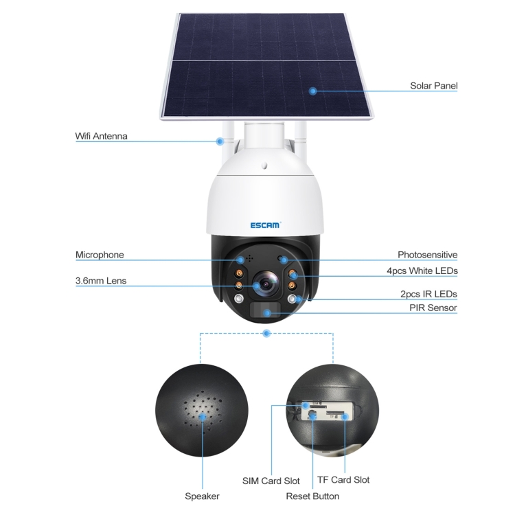 ESCAM QF724 3MP 24h Recording Cloud Storage PT 4G PIR Alarm IP Camera with Solar Panel, AU Plug - Image 3