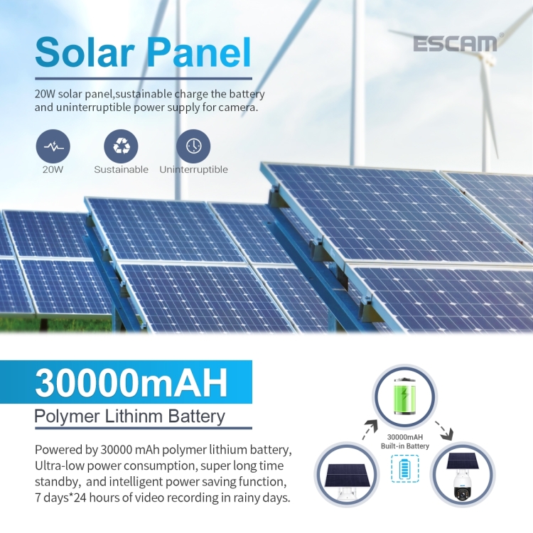 ESCAM QF724 3MP 24h Recording Cloud Storage PT 4G PIR Alarm IP Camera with Solar Panel, AU Plug - Image 10