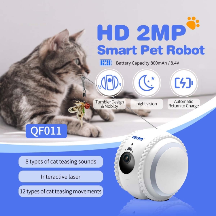 ESCAM QF011 2MP Smart Pet Robot Camera with Night Vision & Remote Control, QF011 - Image 3