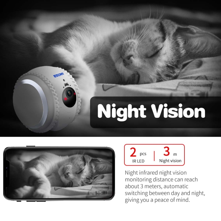 ESCAM QF011 2MP Smart Pet Robot Camera with Night Vision & Remote Control, QF011 - Image 5