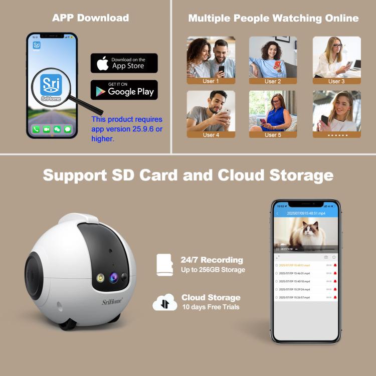SriHome DH013 Plus 4MP Smart Pet Robot Camera with Auto-Charging Dock, US Plug, UK Plug, EU Plug, AU Plug - Image 17