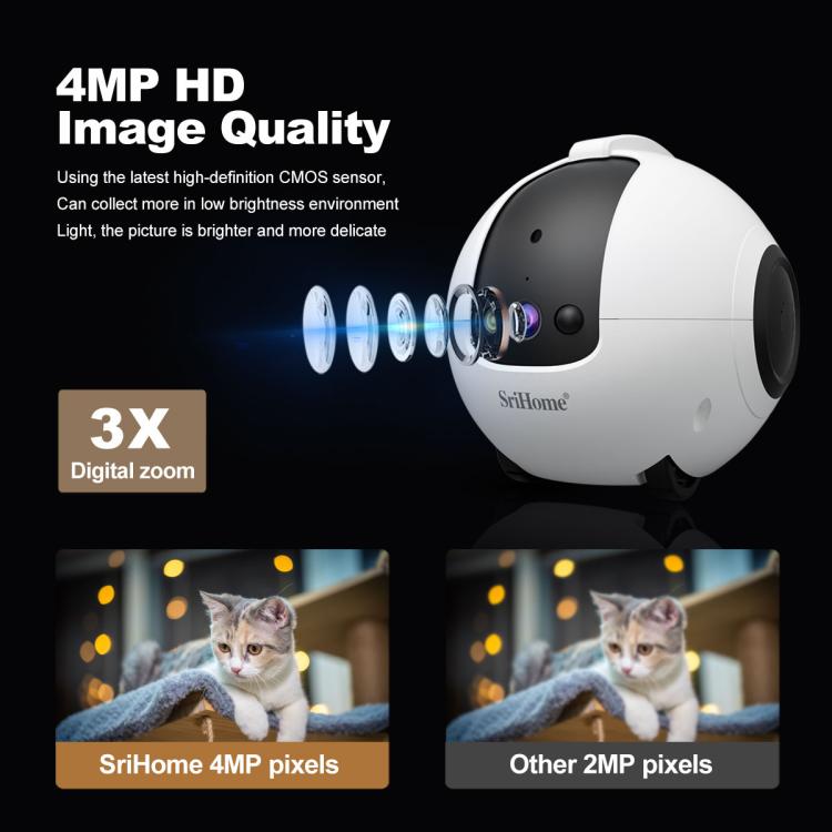 SriHome DH013 Plus 4MP Smart Pet Robot Camera with Auto-Charging Dock, US Plug, UK Plug, EU Plug, AU Plug - Image 7